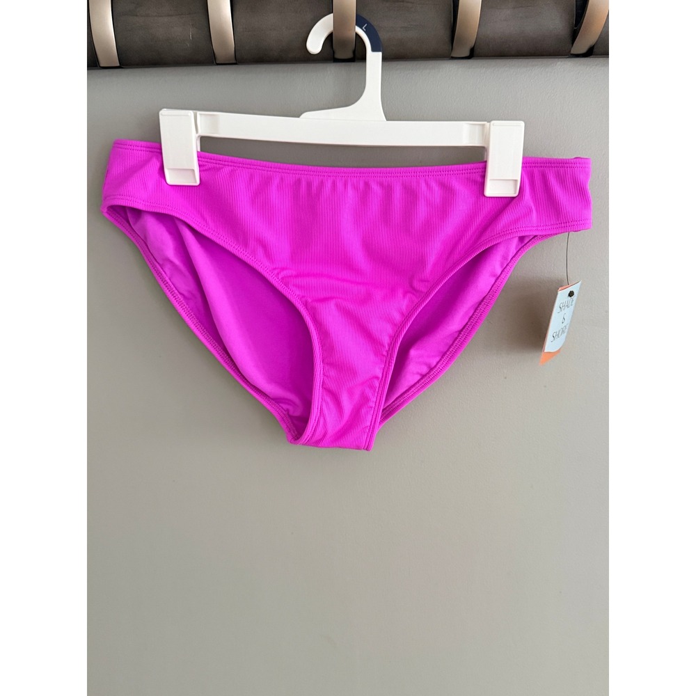 Shade & Shore Pink Ribbed Low Rise Medium Coverage Bikini Swim Bottoms Large NWT - Picture 2 of 5